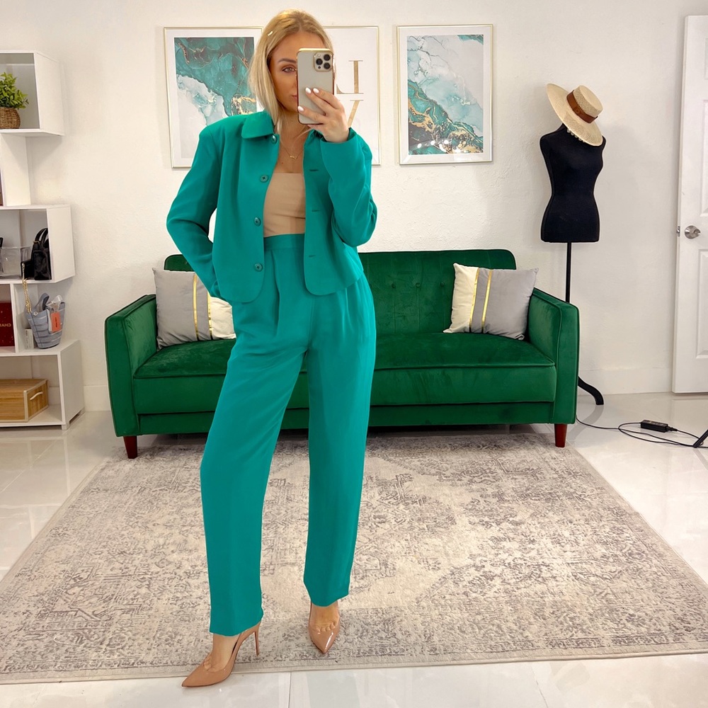 Design By Pat Argenti 100% Silk Teal Suit